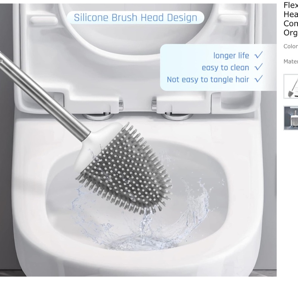 Toilet Brush and Holder Set for Bathroom, Flexible Silicone Bristles - Picture 3 of 8